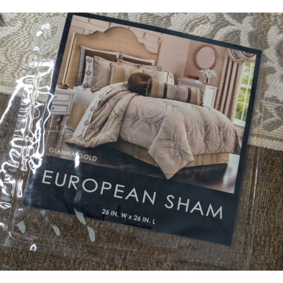 J. Queen New York Gianna Gold Euro Sham New 26 x 26 Embroidered Trim Chenille - Picture 4 of 6